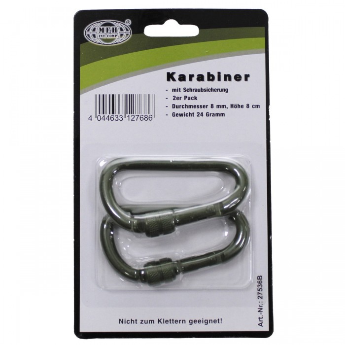 Карабіни алюмінієві MFH Carabiner 8 мм х 8 см Olive Карабіни алюмінієві MFH Carabiner 8 мм х 8 см Olive