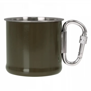 Кружка стальная MIL-TEC 500ml с карабином Olive