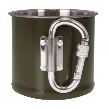 Кружка стальная MIL-TEC 500ml с карабином Olive
