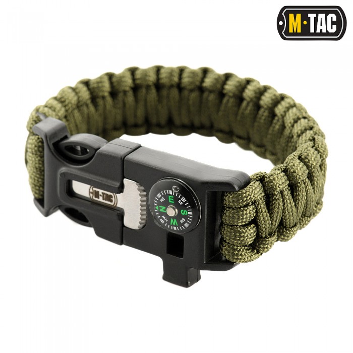 Браслет з компасом, висікачем іскор і свистком M-Tac, Olive Браслет з компасом, висікачем іскор і свистком M-Tac, Olive