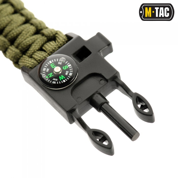 Браслет з компасом, висікачем іскор і свистком M-Tac, Olive Браслет з компасом, висікачем іскор і свистком M-Tac, Olive