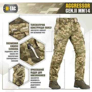 Штани тактичні демісезонні M-Tac AGGRESSOR з відсіками для наколінників, Піксель