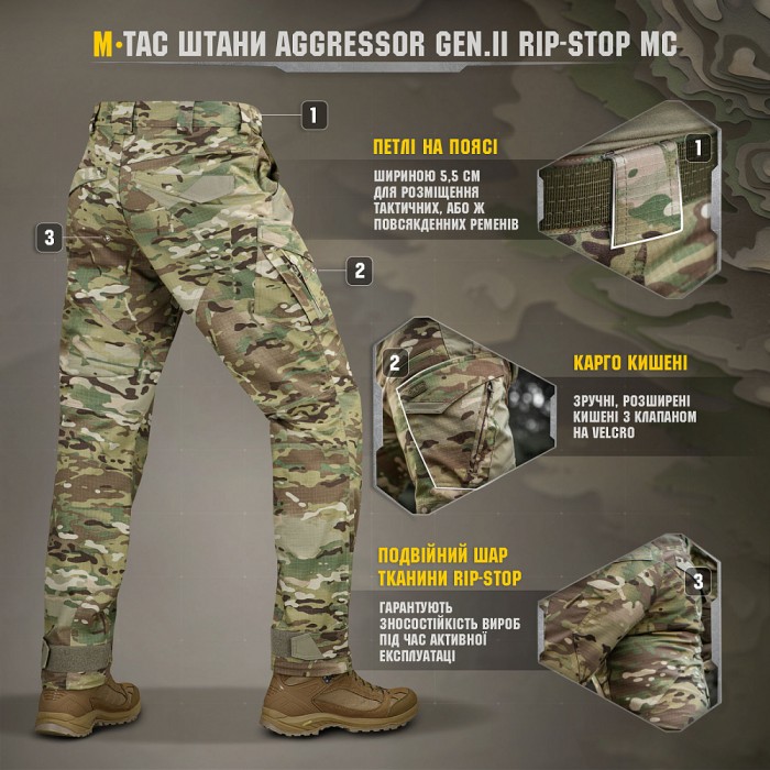 Штани M-Tac Aggressor Gen.II ріп-стоп, MultiCam Штани M-Tac Aggressor Gen.II ріп-стоп, MultiCam