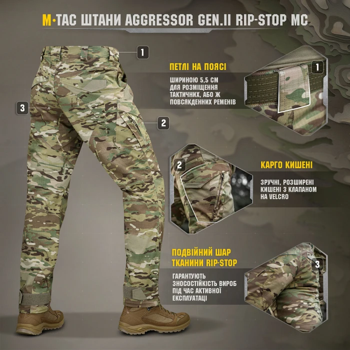 Штаны M-Tac Aggressor Gen.II рип-стоп, MultiCam Штаны M-Tac Aggressor Gen.II рип-стоп, MultiCam