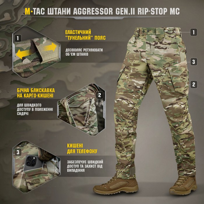 Штани M-Tac Aggressor Gen.II ріп-стоп, MultiCam Штани M-Tac Aggressor Gen.II ріп-стоп, MultiCam