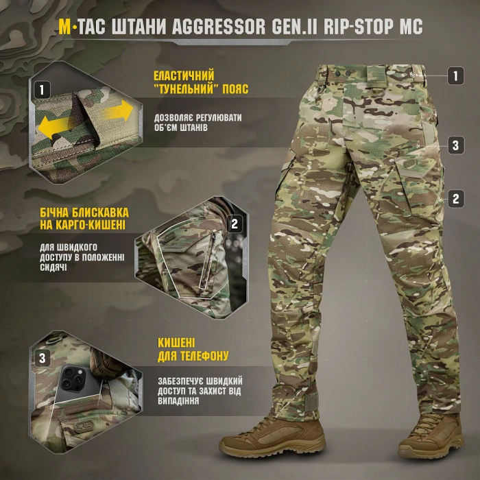 Штаны M-Tac Aggressor Gen.II рип-стоп, MultiCam Штаны M-Tac Aggressor Gen.II рип-стоп, MultiCam