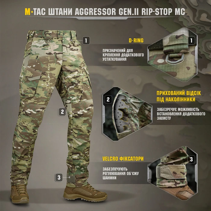 Штаны M-Tac Aggressor Gen.II рип-стоп, MultiCam Штаны M-Tac Aggressor Gen.II рип-стоп, MultiCam