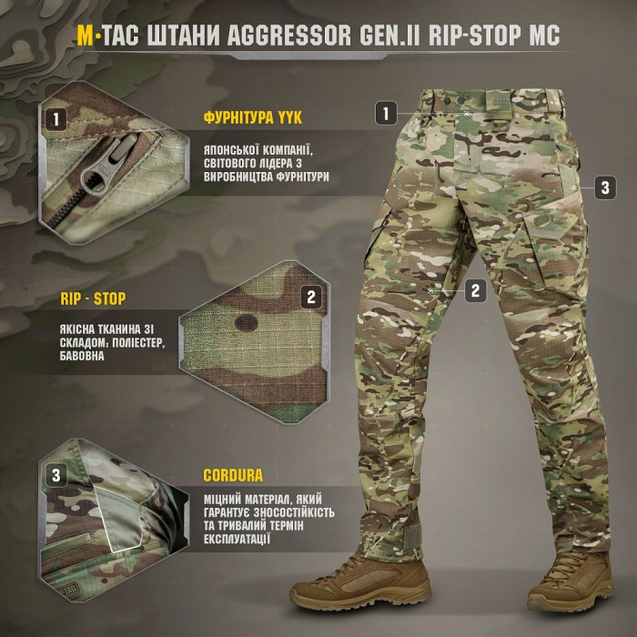 Штани M-Tac Aggressor Gen.II ріп-стоп, MultiCam Штани M-Tac Aggressor Gen.II ріп-стоп, MultiCam