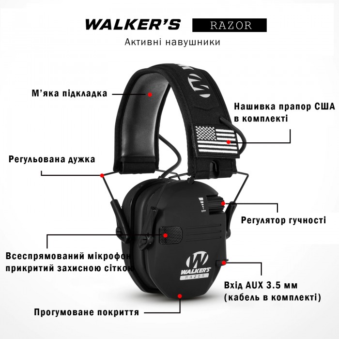 Навушники активні Walker`s Razor Black Навушники активні Walker`s Razor Black