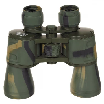 Камуфляжний бінокль MFH 10x50 Woodland з рубіновими лінзами