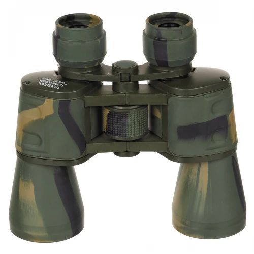 Камуфляжний бінокль MFH 10x50 Woodland з рубіновими лінзами