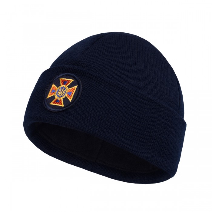 Шапка вязаная флисовая с отворотом ГСЧС - Navy Blue Шапка вязаная флисовая с отворотом ГСЧС - Navy Blue