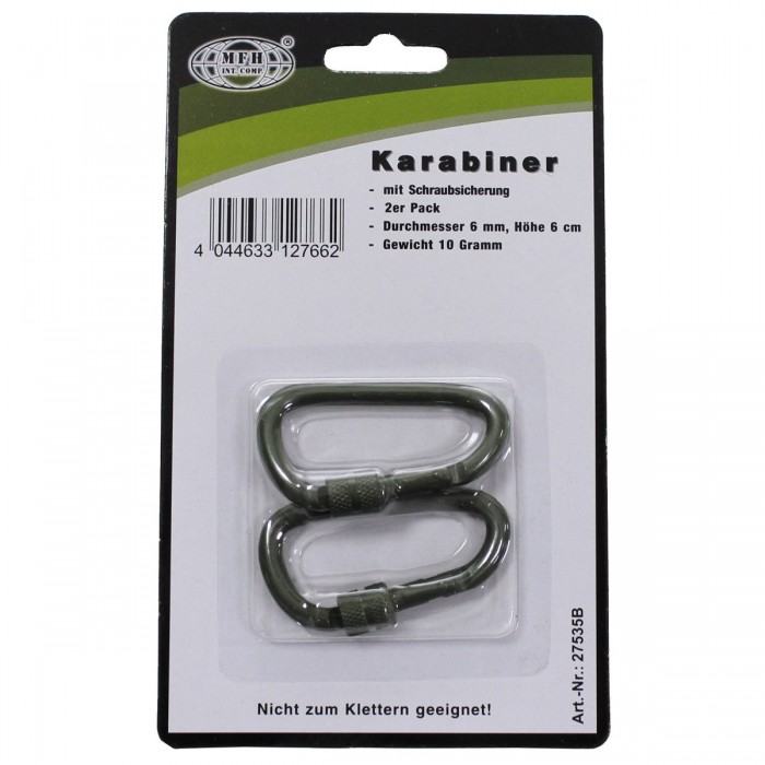 Карабіни алюмінієві MFH Carabiner 6 мм х 6 см Olive Карабіни алюмінієві MFH Carabiner 6 мм х 6 см Olive
