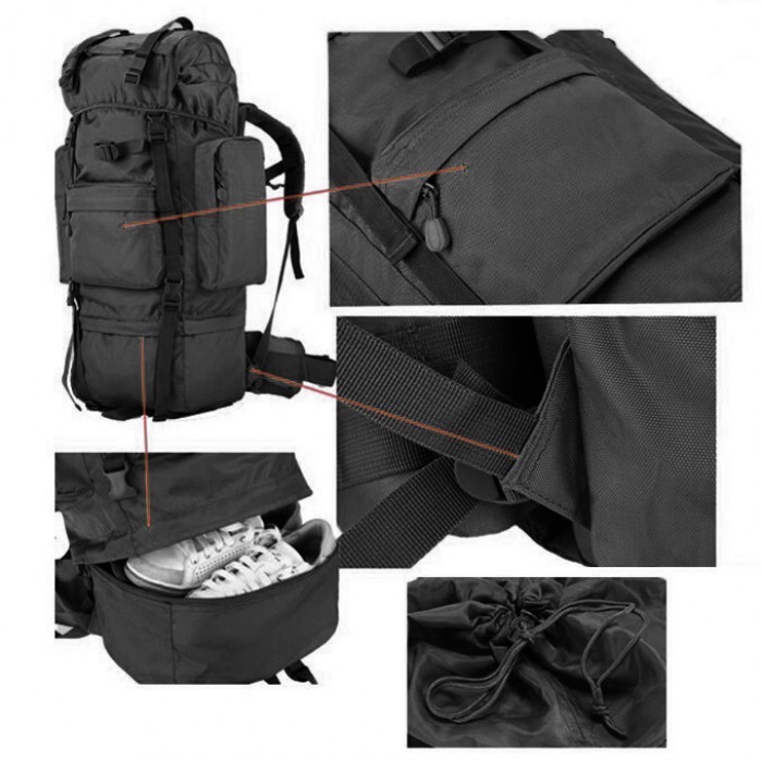 Рюкзак польовий з рамою 75L Black Рюкзак польовий з рамою 75L Black