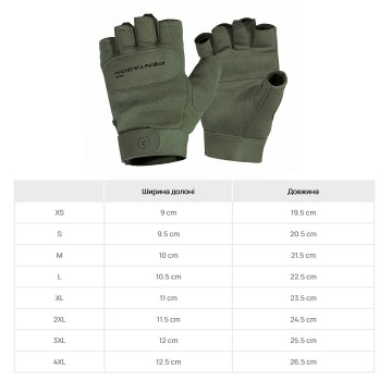 Рукавиці тактичні безпалі Pentagon Duty Mechanic 1/2 Gloves Olive Green