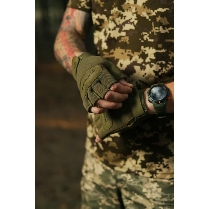 Рукавиці тактичні безпалі Pentagon Duty Mechanic 1/2 Gloves Olive Green Рукавиці тактичні безпалі Pentagon Duty Mechanic 1/2 Gloves Olive Green