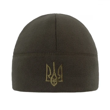 Шапка флісова Без Відвороту З Тризубом Dark olive